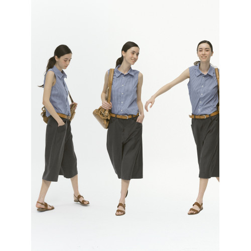 CountryMoment 翻領無袖格子襯衫女夏修身顯瘦襯衣內搭背心打底衫