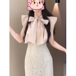小泡芙日系春夏新款女裝時尚甜美印花小飛袖蝴蝶結系帶襯衫上衣女