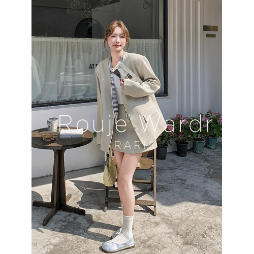 Rouje Wardr法式飄帶西裝氣質套裝裙女春夏設計感西服短裙兩件套