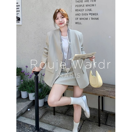 Rouje Wardr法式飄帶西裝氣質套裝裙女春夏設計感西服短裙兩件套
