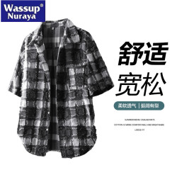 WASSUP Nuraya潮牌襯衫男小香風短袖高級感痞帥流蘇格子襯衣夏季