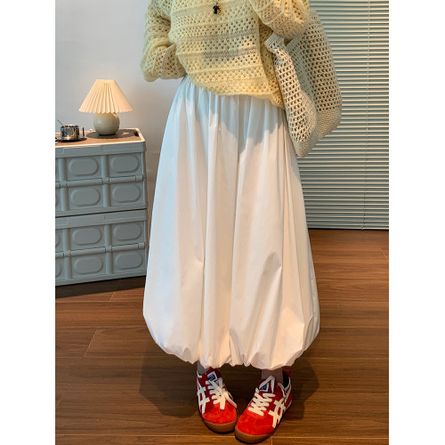 白色花苞裙女2025新款春夏季赫本公主雲朵蓬蓬裙中長款繖裙半身裙