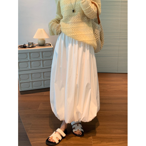 白色花苞裙女2025新款春夏季赫本公主雲朵蓬蓬裙中長款繖裙半身裙