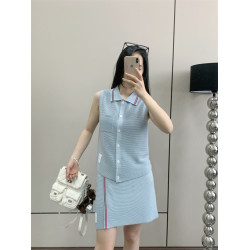 tb學院風百搭減齡休閒針織羊毛減齡小衆高版本橫波斜開短裙女春夏