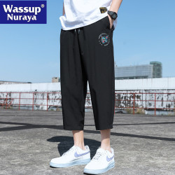 WASSUP NURAYA冰絲褲子男八分休閒男2025夏季薄款寬松直筒男褲子