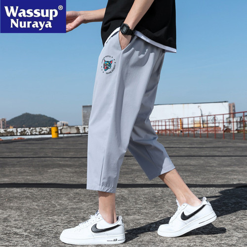 WASSUP NURAYA冰絲褲子男八分休閒男2025夏季薄款寬松直筒男褲子