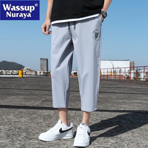 WASSUP NURAYA冰絲褲子男八分休閒男2025夏季薄款寬松直筒男褲子