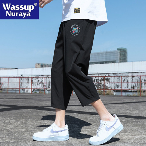 WASSUP NURAYA冰絲褲子男八分休閒男2025夏季薄款寬松直筒男褲子