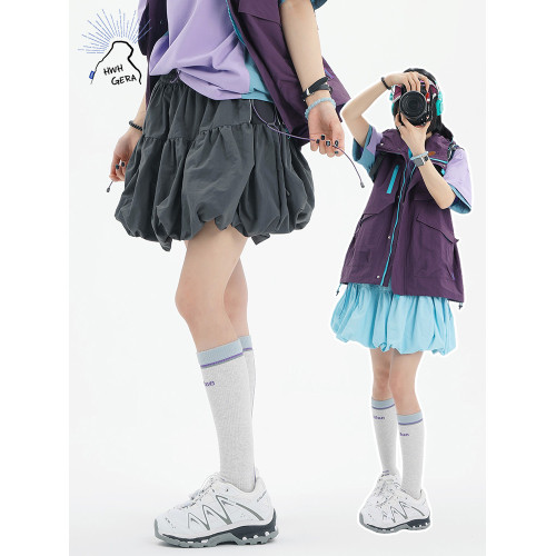 HWHGERA夏季新款戶外運動雲朵花苞短裙女學生休閒A字高腰蓬蓬裙子