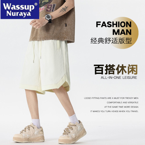 WASSUP NURAYA五分褲男士夏季薄款寬松大褲衩5分休閒運動開叉短褲