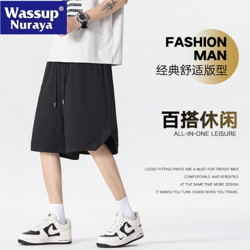 WASSUP NURAYA五分褲男士夏季薄款寬松大褲衩5分休閒運動開叉短褲