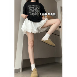 白色蓬蓬花苞短裙褲女大碼胖mm高腰顯瘦遮胯設計感a字芭蕾褲裙子