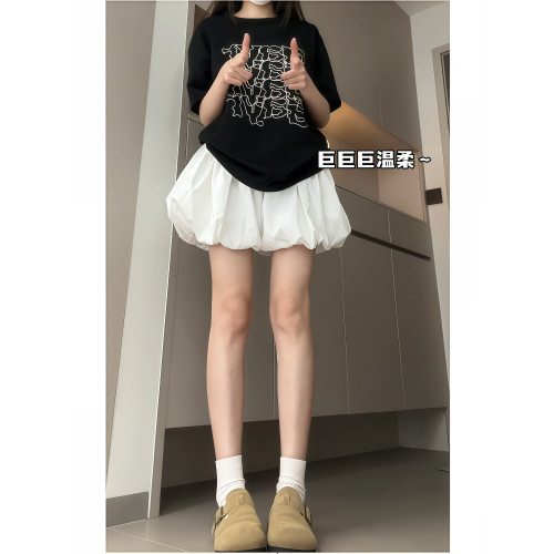 白色蓬蓬花苞短裙褲女大碼胖mm高腰顯瘦遮胯設計感a字芭蕾褲裙子