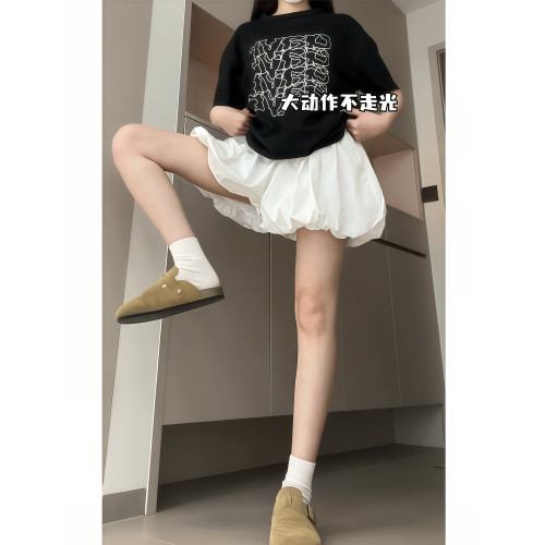 白色蓬蓬花苞短裙褲女大碼胖mm高腰顯瘦遮胯設計感a字芭蕾褲裙子