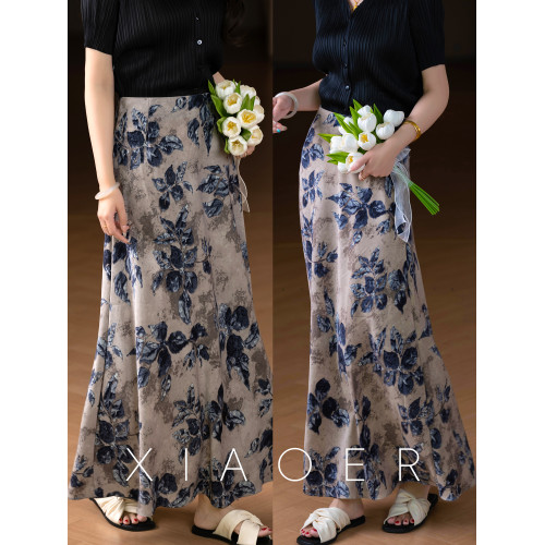 小耳出品【10色~顯瘦大長腿】柔軟！不皺！復古印花顯瘦半身裙女