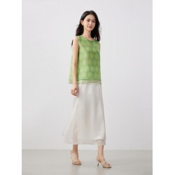 米家好品質 朦朧歐根紗拼接 緞面醋脂開衩垂感高腰半身裙女25夏-