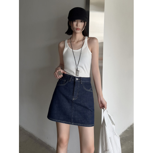 【】SMX牛仔裙女2025年夏季薄款無彈普洗藍A字短裙98220-1