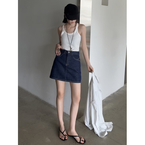 【】SMX牛仔裙女2025年夏季薄款無彈普洗藍A字短裙98220-1