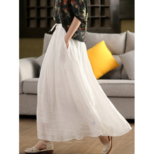 園園美衣重工100%苧麻半身裙女大擺裙氣質雙層顯瘦時尚飄逸長裙夏