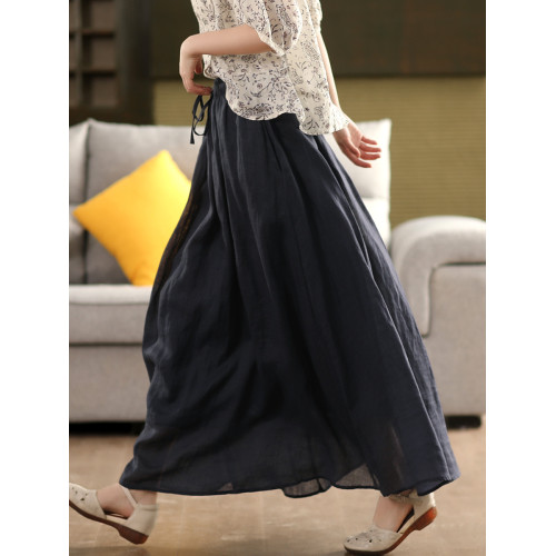 園園美衣重工100%苧麻半身裙女大擺裙氣質雙層顯瘦時尚飄逸長裙夏