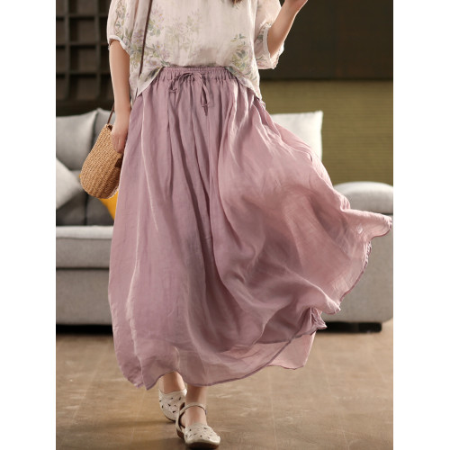 園園美衣重工100%苧麻半身裙女大擺裙氣質雙層顯瘦時尚飄逸長裙夏