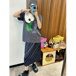 2025春夏新款幽藍花影法式優雅復古顯瘦印花三宅褶皺直筒半身裙