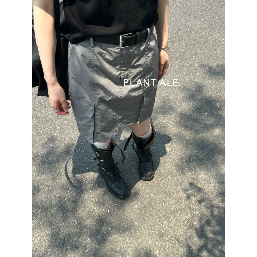 PLANT ALE含腰帶高腰多口袋工裝風半身短裙女設計感小衆A字裙夏季