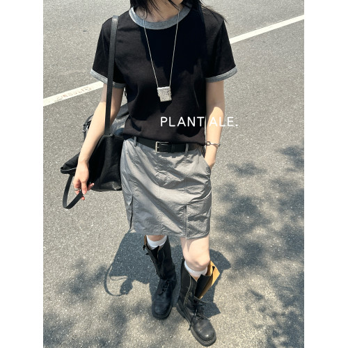 PLANT ALE含腰帶高腰多口袋工裝風半身短裙女設計感小衆A字裙夏季