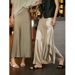 雙版【關山月】進口垂感鎏光三醋酸優雅中長款斜裁半身裙夏新の