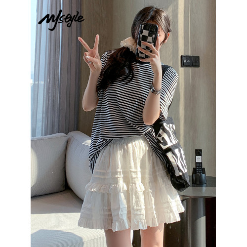 MJ STYLE白色蓬蓬蛋糕裙女2025夏季新款薄短裙a字裙小個子半身裙