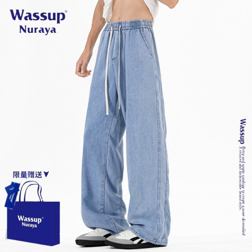 WASSUP NURAYA美式高街潮牌牛仔褲男夏季薄款寬松直筒濶腿長褲子