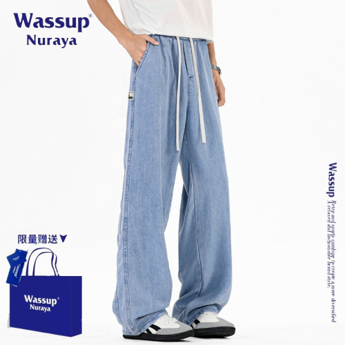 WASSUP NURAYA美式高街潮牌牛仔褲男夏季薄款寬松直筒濶腿長褲子