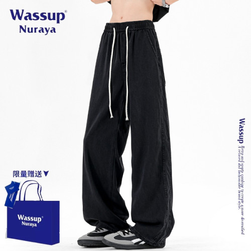 WASSUP NURAYA美式高街潮牌牛仔褲男夏季薄款寬松直筒濶腿長褲子