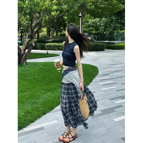 ROMI STUDIO 經典復古 | 夏季輕薄全棉百褶格紋半身裙 RWCRXM3883