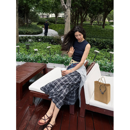 ROMI STUDIO 經典復古 | 夏季輕薄全棉百褶格紋半身裙 RWCRXM3883