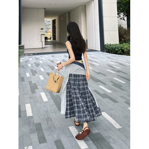 ROMI STUDIO 經典復古 | 夏季輕薄全棉百褶格紋半身裙 RWCRXM3883