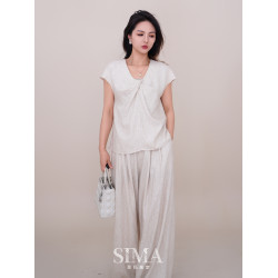 【SIMA思瑪高定】亞麻系列簡約氣質優雅女人味短袖襯衫7590