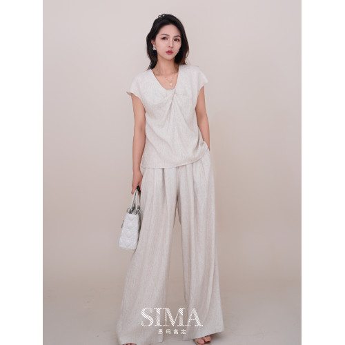 【SIMA思瑪高定】亞麻系列簡約氣質優雅女人味短袖襯衫7590