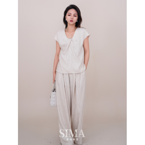 【SIMA思瑪高定】亞麻系列簡約氣質優雅女人味短袖襯衫7590