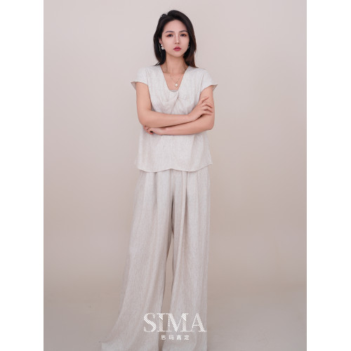 【SIMA思瑪高定】亞麻系列簡約氣質優雅女人味短袖襯衫7590