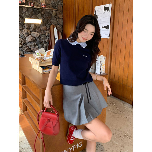 HERLIAN女士百褶短裙蝴蝶結裝飾不規則半裙