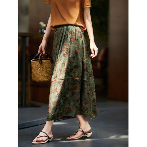 『踏驚鴻•蒼苔花影』非遺香雲紗/22MM桑蠶絲印花休閒褲/半身裙女