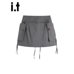 it:CHOCOOLATE美式工裝短裙女夏季薄款高腰顯瘦半身辣妹包臀裙子