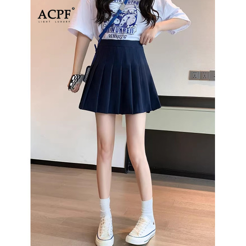 純色半身裙女夏新款休閒舒適簡約百搭高腰墜感a字短裙薄款百褶裙