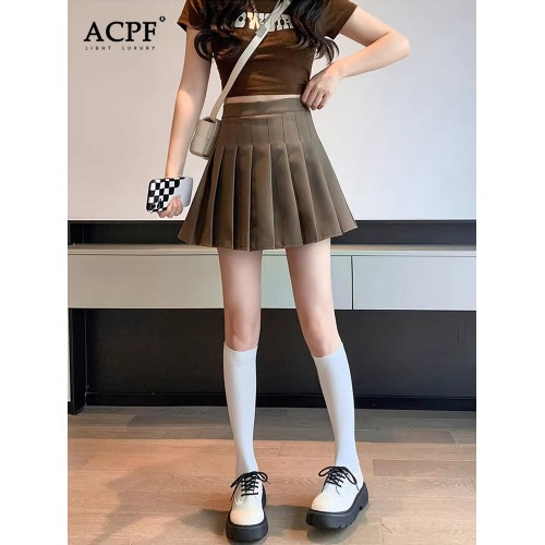 純色半身裙女夏新款休閒舒適簡約百搭高腰墜感a字短裙薄款百褶裙