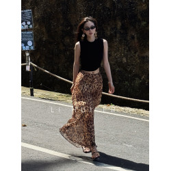 LiHuiEr李慧兒【京都隅光】輕奢極簡度假風半裙桑蠶絲豹紋半身裙