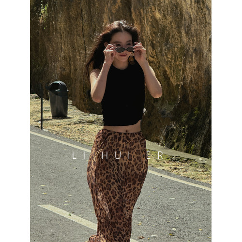 LiHuiEr李慧兒【京都隅光】輕奢極簡度假風半裙桑蠶絲豹紋半身裙