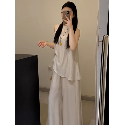 新中式國風無袖背心襯衫女夏季2025新款小個子清冷感禪意套裝裙褲