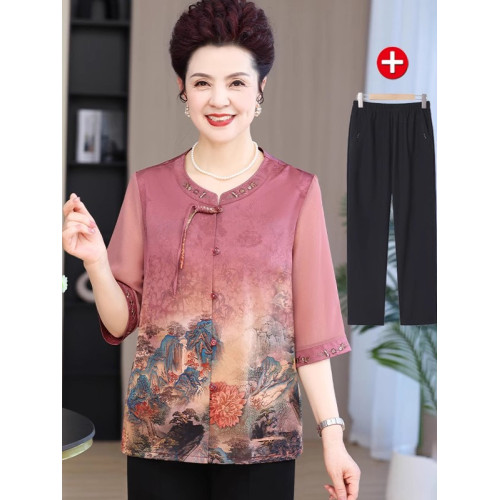 奶奶薄款唐裝開衫老太太夏裝衣服中老年人國風上衣女媽媽夏季襯衫