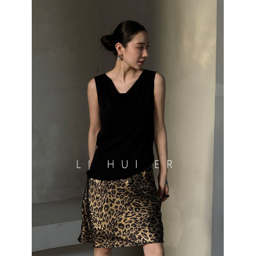 Li Hui Er李慧兒【假面舞會】美式復古抗皺燙金A字裙收腰豹紋短裙